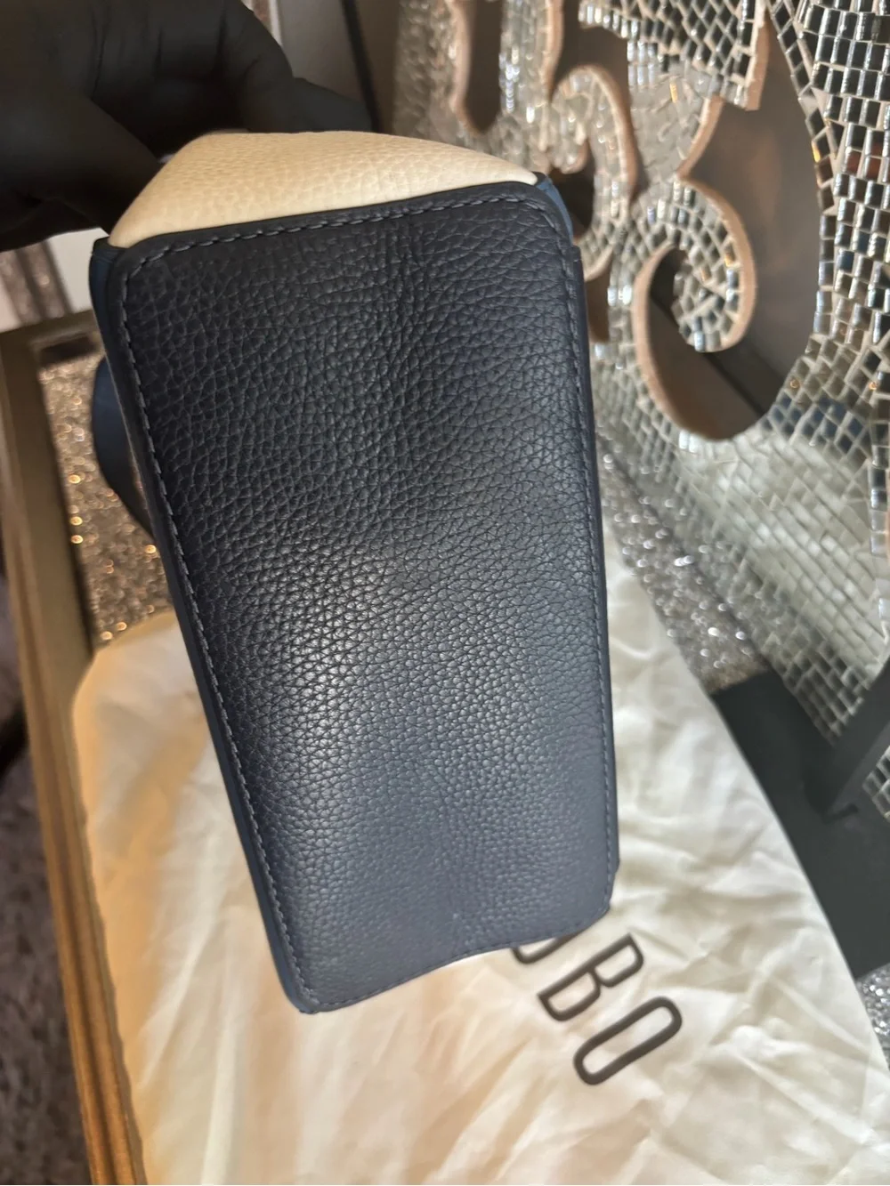 💕Michael Kors Navy, Black and White Pebbled Leather Satchel